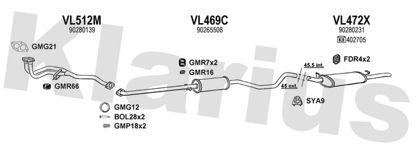 Klarius VL512M - Front Pipe  - Fits Opel Cavalier Mk.3 1.8