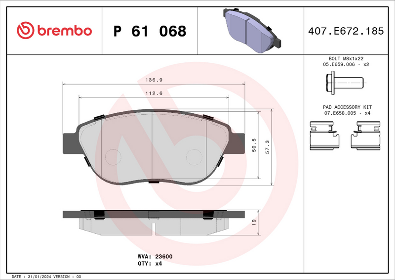 Brembo Brake Pad Set - P61068