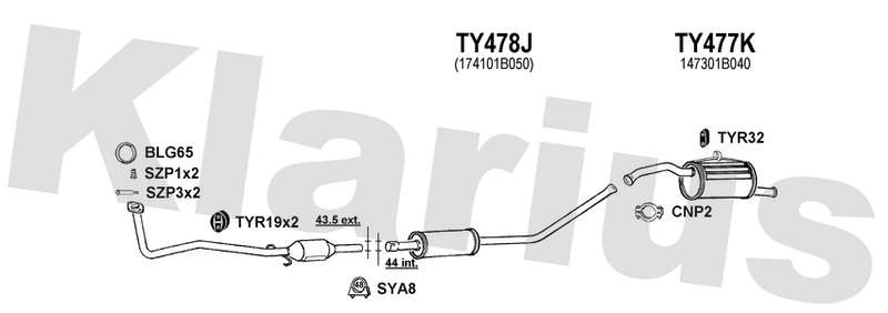 Klarius TY478J - Box With Centre Pipe  - Fits Toyota Starlet 1.3i