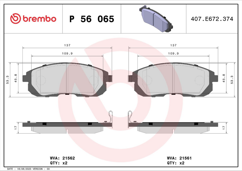 Brembo Brake Pad Set - P56065