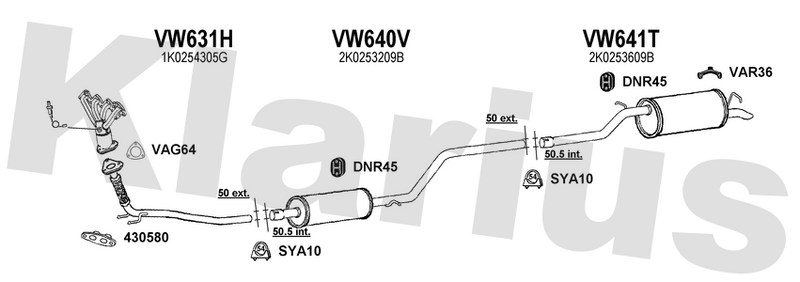 Klarius VW631H - Centre Pipe  - Fits Volkswagen Caddy 2.0SDi