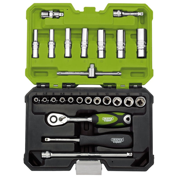 Draper Expert Metric Socket Set, 1/4" Sq Dr, Green (25 Piece)