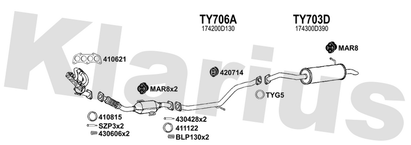 Klarius TY706A - Centre Pipe  - Fits Toyota Auris 1.4 D4D