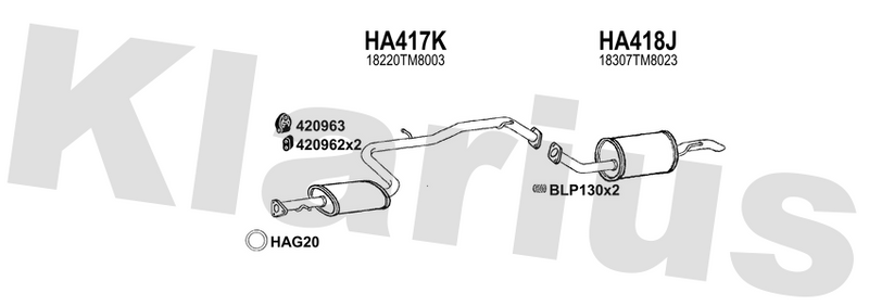 Klarius HA417K - Box With Centre Pipe  - Fits Honda Insight 1.3