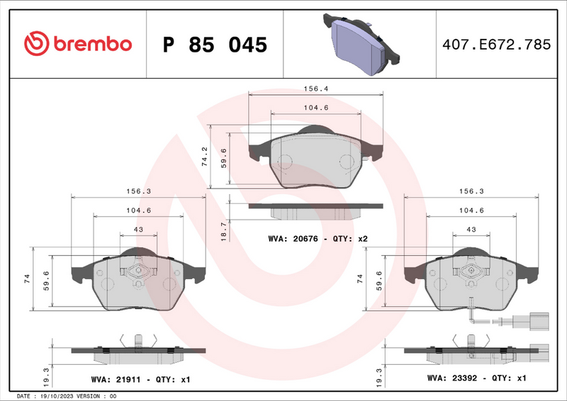 Brembo Brake Pad Set - P85045