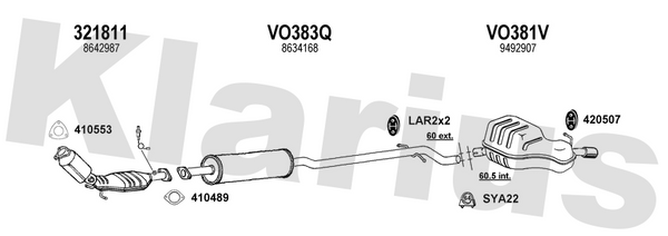 Klarius VO383Q - Box With Centre Pipe  - Fits Volvo S60 2.0T