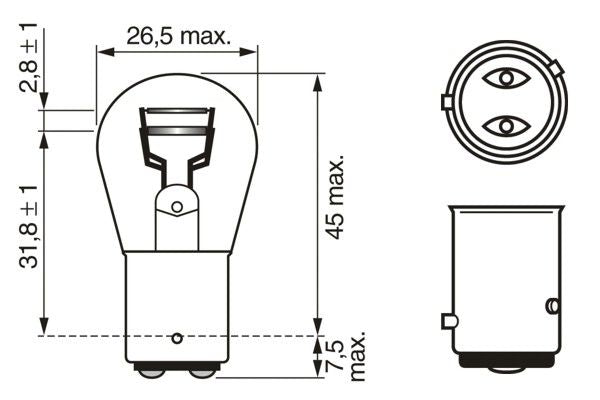 Bosch Pure/Lt P21/4W 12V Baz15D Trade Pk Part No - 1987302215