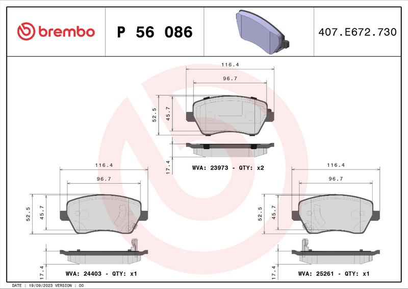 Brembo Brake Pad Set - P56086
