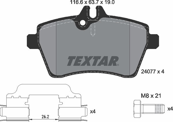 Mercedes-Benz, Brake Pad Set - Textar 24077022328902