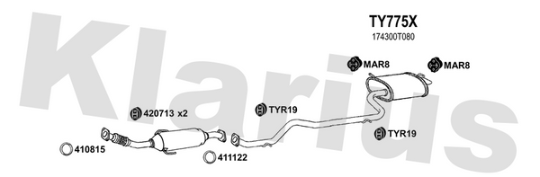 Klarius TY775X - Box With Tail Pipe  - Fits Toyota Avensis 1.8i