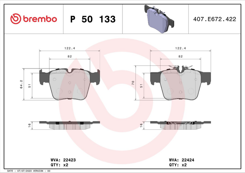 Brembo Brake Pad Set - P50133