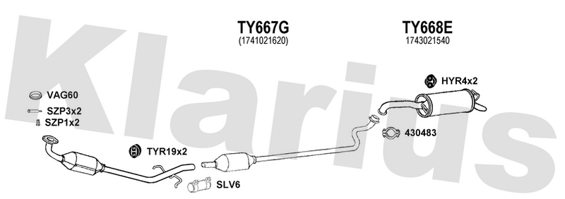 Klarius TY667G - Box With Centre Pipe  - Fits Toyota Yaris 1.5i