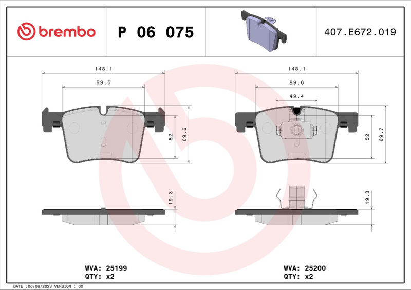 Brembo Brake Pad Set - P06075