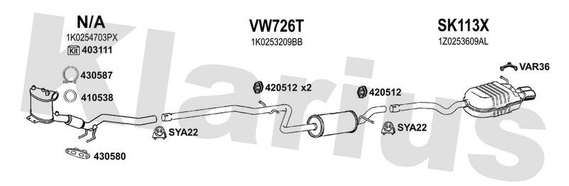 Klarius VW726T - Box With Centre Pipe  - Fits Skoda Octavia 2.0 TDi RS