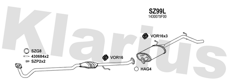 Klarius SZ99L - Box With Tail Pipe  - Fits Suzuki Wagon R+ 1.0i