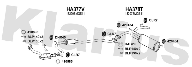 Klarius HA377V - Box With Centre Pipe  - Fits Honda Civic 1.4i-DSI