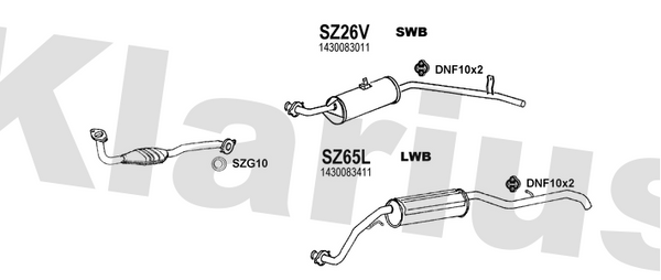 Klarius SZ26V - Box With Tail Pipe  - Fits Suzuki SJ413 1.3