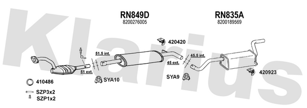 Klarius RN849D - Box With Centre Pipe  - Fits Renault Grand Scenic 1.6i