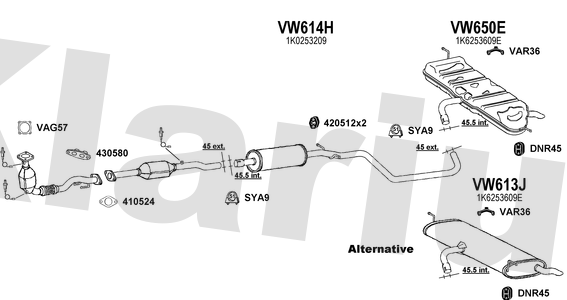 Klarius VW614H - Box With Centre Pipe  - Fits Volkswagen Golf 1.4i
