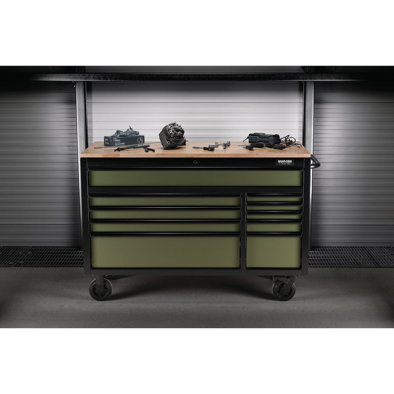 Draper 56" 10 Drawer Trolley Green - 8236