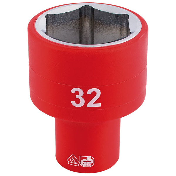 Fully Insulated VDE Socket, 1/2" Sq Dr, 32mm