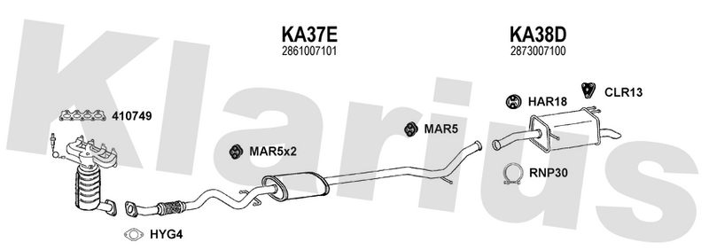 Klarius KA37E - Box With Centre Pipe  - Fits Kia Picanto 1.0,1.1i