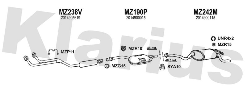 Klarius MZ238V - Box With Front Pipe  - Fits Mercedes 190 2.0
