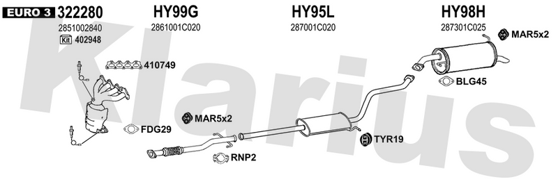 Klarius 322280 - Catalyst Type Approved Withpip  - Fits Hyundai Getz 1.1i