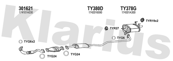 Klarius 301621 - Front Pipe For Cat  - Fits Toyota Corolla 1.6i