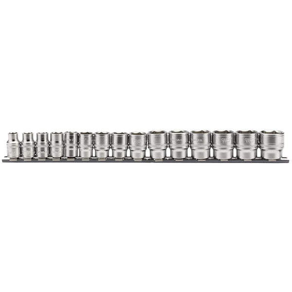 Metric Socket Set on a Metal Rail, 3/8" Sq Dr (15 Piece)