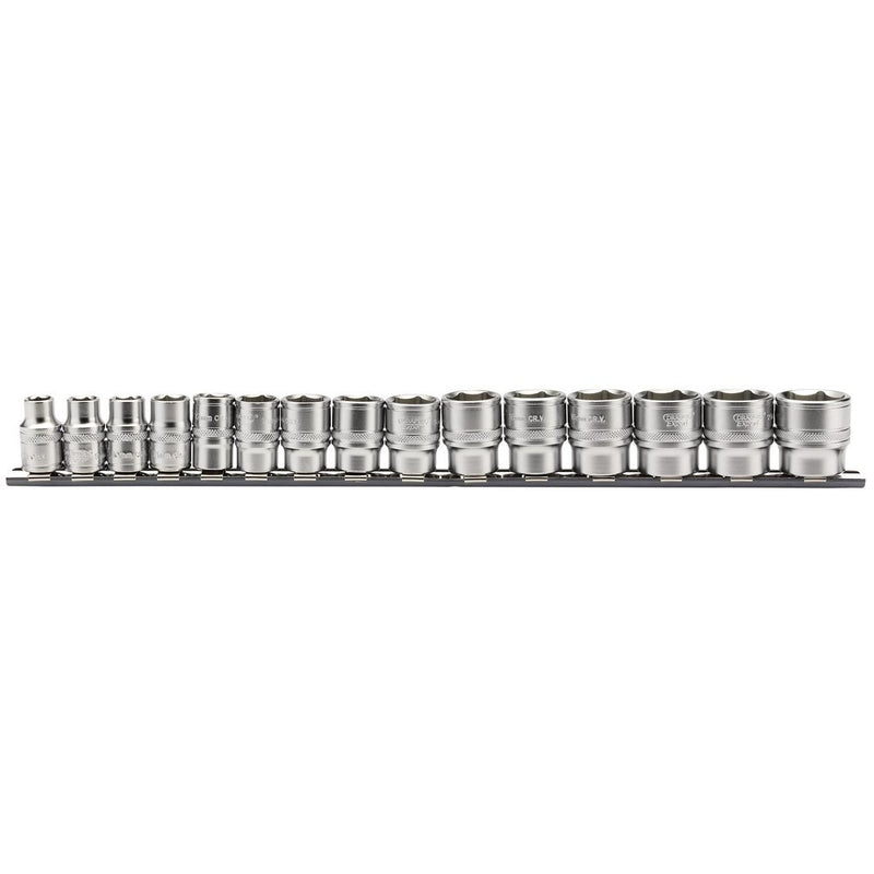 Metric Socket Set on a Metal Rail, 3/8" Sq Dr (15 Piece)
