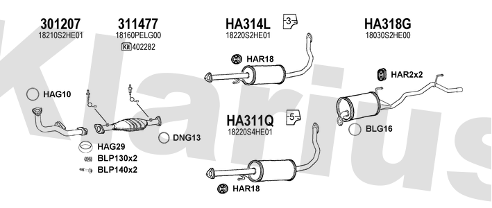 Klarius 301207 - Front Pipe For Cat  - Fits Honda HR-V 1.6