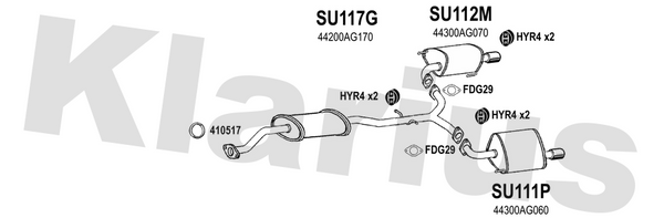 Klarius SU117G - Box With Centre Pipe  - Fits Subaru Legacy 2.0