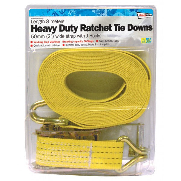 8M H/Duty Ratchet Tie Down With J Hooks