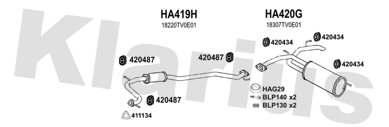 Klarius HA419H - Box With Centre Pipe  - Fits Honda Civic 1.4i-VTEC