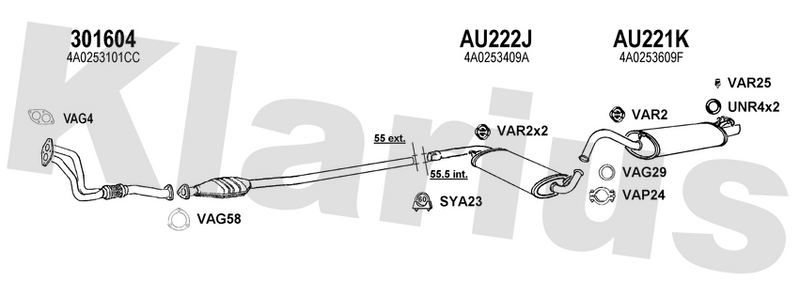 Klarius 301604 - Front Pipe For Cat  - Fits Audi A6 1.8i