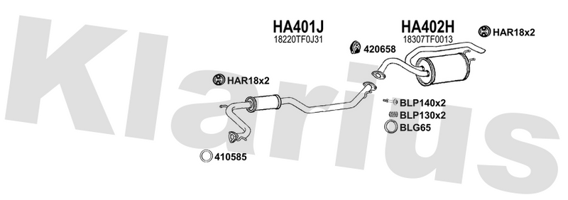 Klarius HA401J - Box With Centre Pipe  - Fits Honda Jazz 1.2