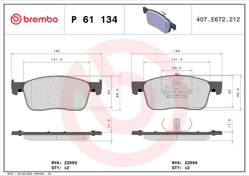 Brembo Brake Pad Set - P61134
