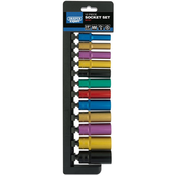 Metric Coloured Deep Socket Set, 3/8" Sq Dr (12 Piece)