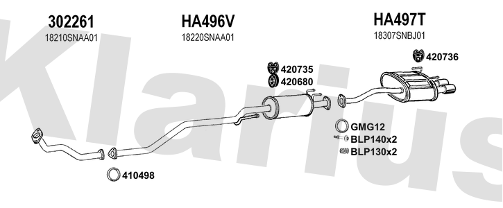 Klarius 302261 - Front Pipe For Cat  - Fits Honda Civic MK7 1.8 (FD1), (FD7)