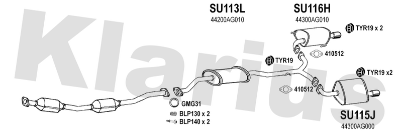Klarius SU113L - Box With Centre Pipe  - Fits Subaru Legacy 2.5