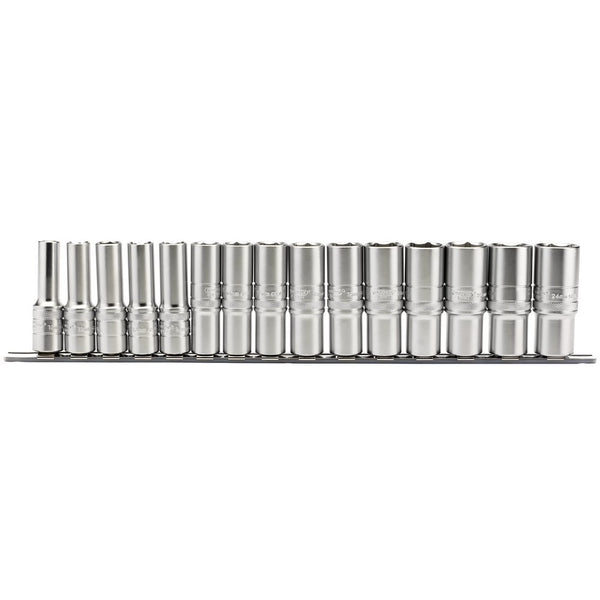 Metric Deep Socket on a Metal Rail, 1/2" Sq Dr (15 Piece)