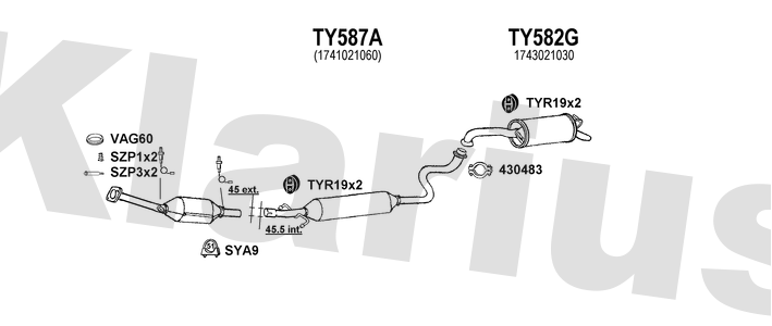 Klarius TY587A - Box With Centre Pipe  - Fits Toyota Yaris 1.3i