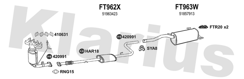 Klarius FT962X - Box With Centre Pipe  - Fits Fiat Doblo 1.4i