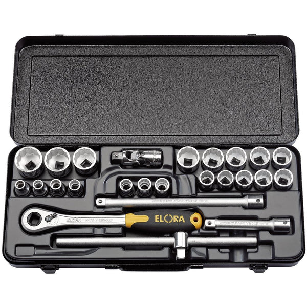 Elora Metric Socket Set, 1/2" Sq Dr (25 Piece)