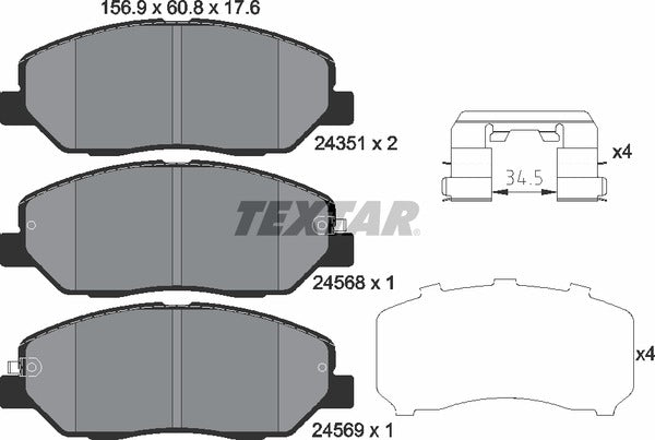 Hyundai Kia Ssangyong, Brake Pad Set - Textar 2435101