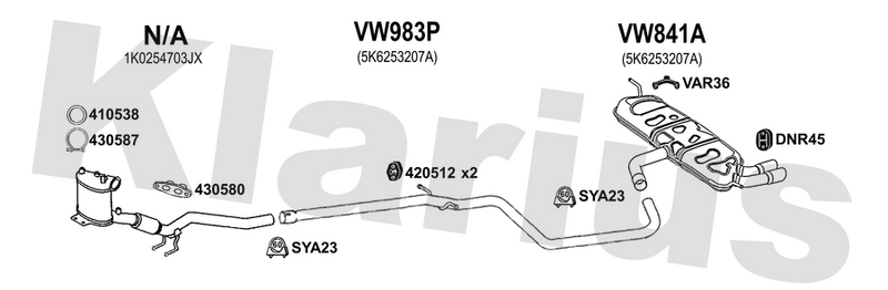 Klarius VW983P - Centre Pipe  - Fits Volkswagen Golf 2.0TDi