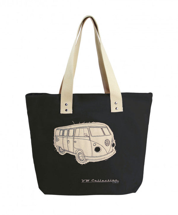 VW T1 Bus Canvas Shopper Bag - Black