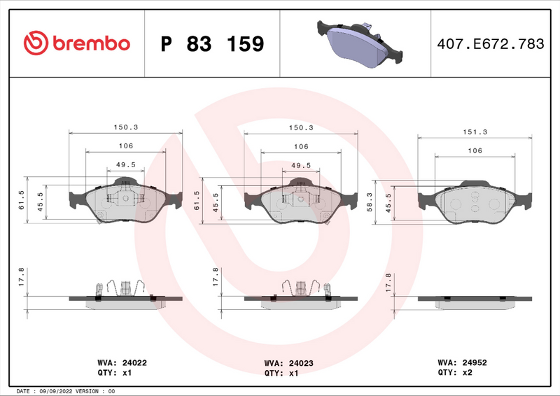 Brembo Brake Pad Set - P83159