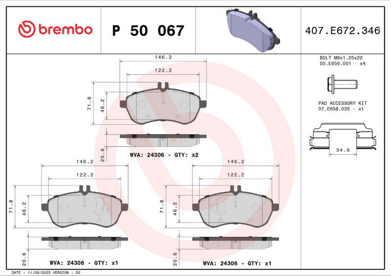 Brembo Brake Pad Set - P50067